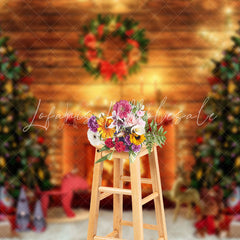 Lofaris Christmas Fireplace Wooden Wall Festive Backdrop
