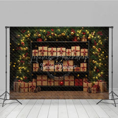 Lofaris Christmas Gift Wall Photography Backdrop Shelves of Presents with Plaid Ribbons Holiday Mini Session Background