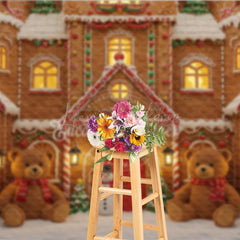 Lofaris Christmas Gingerbread House Photography Backdrop Teddy Bears and Snowman Candyland Holiday Photo Background