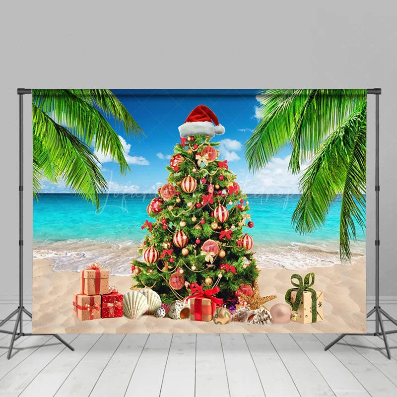 Lofaris Christmas In July Tree Summer Sandy Beach Backdrop
