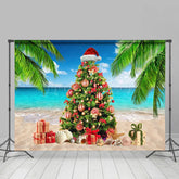 Lofaris Christmas In July Tree Summer Sandy Beach Backdrop