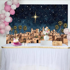 Lofaris Christmas Nativity Backdrop with Star of Bethlehem and Desert Town Holy Night Scene Photography Background for Holiday Decor