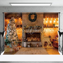 Lofaris Christmas Night Room Lights Fireplace Tree Backdrop