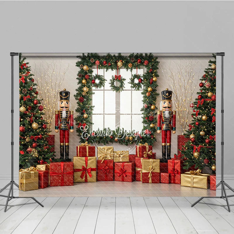 Lofaris Christmas Nutcracker Photography Backdrop Toy Soldiers with Trees and Presents Holiday Mini Session Background