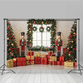 Lofaris Christmas Nutcracker Photography Backdrop Toy Soldiers with Trees and Presents Holiday Mini Session Background