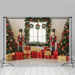 Lofaris Christmas Nutcracker Photography Backdrop Toy Soldiers with Trees and Presents Holiday Mini Session Background