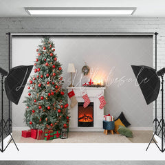 Lofaris Christmas Tree Gifts Fireplace Sock Festive Backdrop