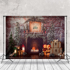 Lofaris Christmas Tree Vintage Brick Wall Fireplace Backdrop