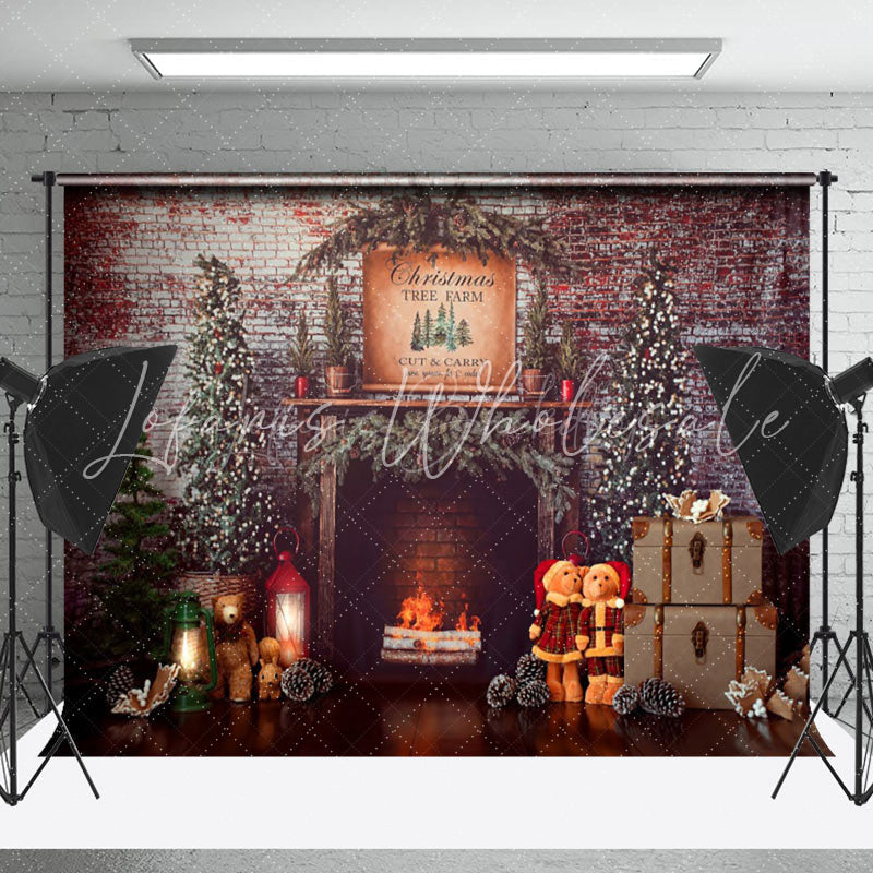 Lofaris Christmas Tree Vintage Brick Wall Fireplace Backdrop