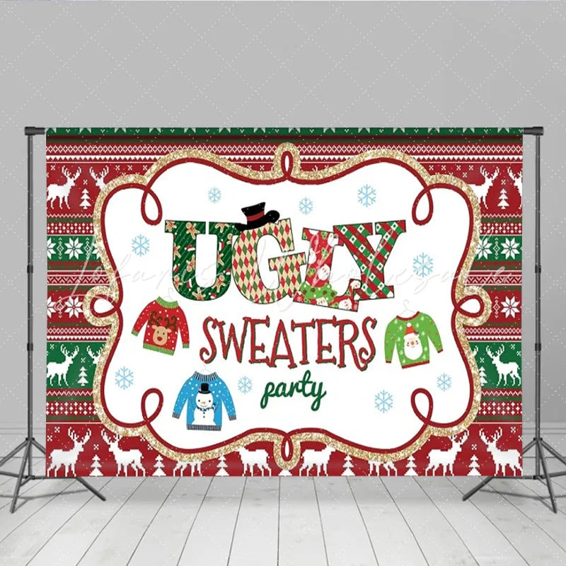 Lofaris Christmas Ugly Sweater Party Backdrop Red Green Knitting Pattern Photography Background Holiday Xmas Party Decoration Prop