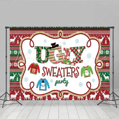 Lofaris Christmas Ugly Sweater Party Backdrop Red Green Knitting Pattern Photography Background Holiday Xmas Party Decoration Prop