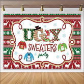 Lofaris Christmas Ugly Sweater Party Backdrop Red Green Knitting Pattern Photography Background Holiday Xmas Party Decoration Prop