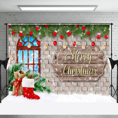 Lofaris Christmas Wall Stock Green Happy Holiday Backdrop
