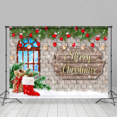 Lofaris Christmas Wall Stock Green Happy Holiday Backdrop