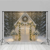 Lofaris Christmas White House Photography Backdrop Snowy Scene with Garland and Lights Holiday Mini Session Background