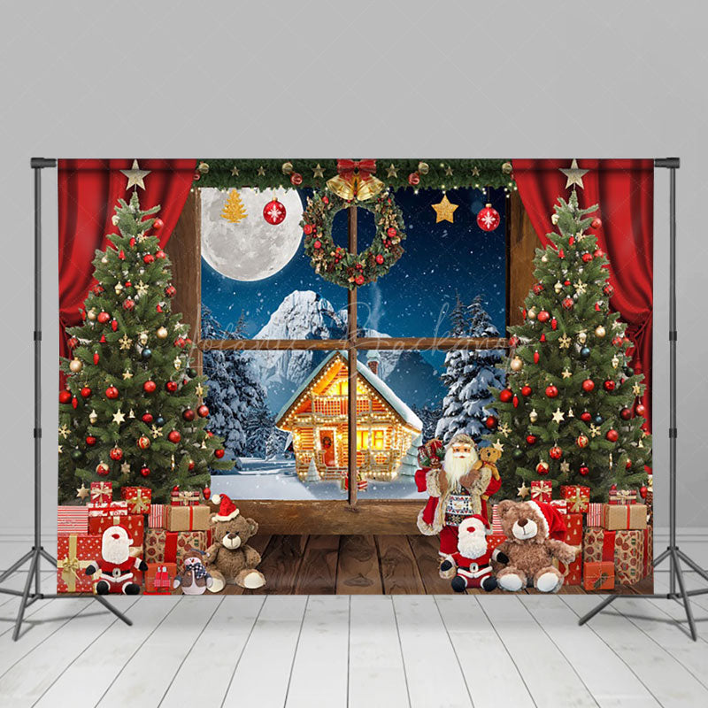 Lofaris Christmas Window Snow Mountain Gift Box Backdrop