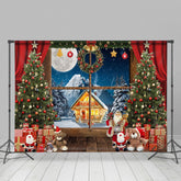 Lofaris Christmas Window Snow Mountain Gift Box Backdrop