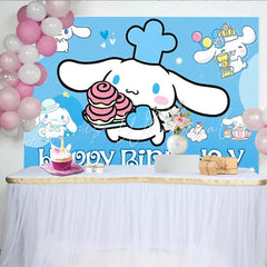 Lofaris Cinnamoroll Happy Birthday Backdrop for Boys or Girls Blue Sanrio Inspired Theme Cute Cartoon Dog Party Decor