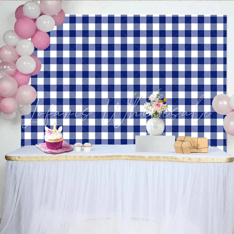 Lofaris Classic Blue and White Gingham Photography Backdrop Versatile Checkered Pattern Background for Studio Photoshoot and Party Decor