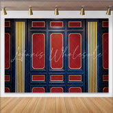 Lofaris Classic Dark Blue and Red Paneled Wall Photography Backdrop Elegant Gold Trim Studio Background for Professional Portrait