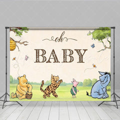 Lofaris Classic Pooh Bear Oh Baby Backdrop for Baby Shower Storybook Animals with Honey Pot Hundred Acre Wood Decor
