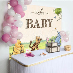 Lofaris Classic Pooh Bear Oh Baby Backdrop for Baby Shower Storybook Animals with Honey Pot Hundred Acre Wood Decor