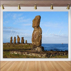 Lofaris Coastal Easter Island Moai Statue Ocean Scenery Backdrop Ancient Historic Site Landscape Photography Background