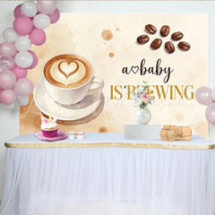 Lofaris Coffee Themed Brewing Baby Shower Backdrop with Heart Latte Art and Beans Rustic Watercolor for Pregnancy Announcement Party