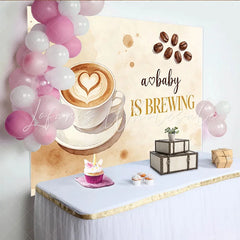 Lofaris Coffee Themed Brewing Baby Shower Backdrop with Heart Latte Art and Beans Rustic Watercolor for Pregnancy Announcement Party