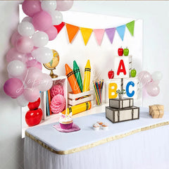Lofaris Colorful Back To School Backdrop with ABC Blocks and Crayons Educational Photography Background for Kids Learning