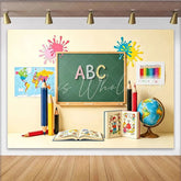 Lofaris Colorful Back to School Backdrop with ABC Chalkboard and World Map Educational Photography Background for Classroom Decor