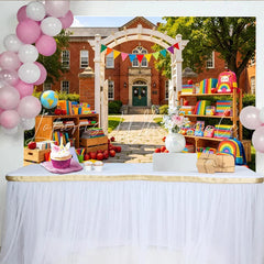 Lofaris Colorful Back to School Backdrop with Books and Apples Rainbow Backpack Photography Background for Party Decor