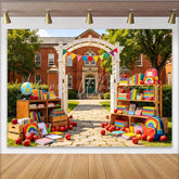 Lofaris Colorful Back to School Backdrop with Books and Apples Rainbow Backpack Photography Background for Party Decor