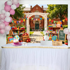 Lofaris Colorful Back To School Backdrop with Books and Apples Vibrant Classroom Photography Background for First Day Party Decor