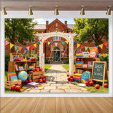 Lofaris Colorful Back To School Backdrop with Books and Apples Vibrant Classroom Photography Background for First Day Party Decor
