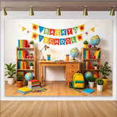 Lofaris Colorful Back To School Backdrop with Books and Globes Vibrant Classroom Background for Student Photography and Party Decor