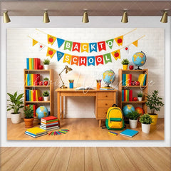 Lofaris Colorful Back To School Backdrop with Books and Globes Vibrant Classroom Background for Student Photography and Party Decor