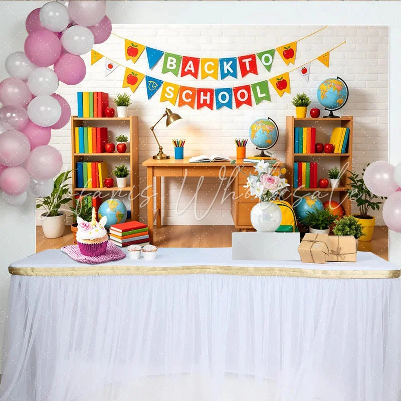 Lofaris Colorful Back To School Backdrop with Books and Globes Vibrant Classroom Background for Student Photography and Party Decor