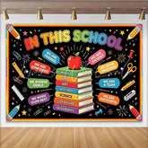 Lofaris Colorful Back to School Backdrop with Books and Positive Messages Educational Classroom Background for Learning Events and Photos
