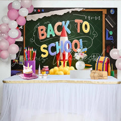 Lofaris Colorful Back To School Backdrop with Chalkboard and Rocket Vibrant School Supplies Background for Classroom Decor and Photos