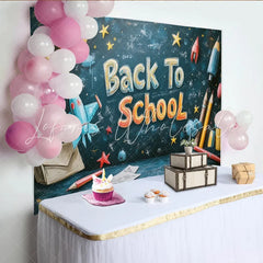 Lofaris Colorful Back To School Backdrop with Chalkboard Design Space Elements and School Supplies for Classroom Decor