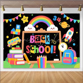 Lofaris Colorful Back To School Backdrop with Chalkboard School Bus and Rainbow Fun Photography Background for Kids and Classroom Decor