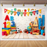 Lofaris Colorful Back To School Backdrop with Letters and Numbers Educational Photography Background for Classroom Decor