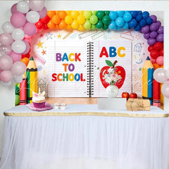 Lofaris Colorful Back To School Backdrop with Rainbow Balloons and ABC Large Notebook Design Photography Background for Classroom Decor