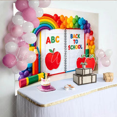 Lofaris Colorful Back To School Backdrop with Rainbow Balloons and ABC Vibrant Classroom Decor for First Day Photoshoot