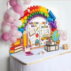 Lofaris Colorful Back To School Backdrop with Rainbow Balloons Educational Theme Background for Classroom Decor and Party Supplies