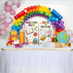 Lofaris Colorful Back To School Backdrop with Rainbow Balloons Educational Theme Background for Classroom Decor and Party Supplies
