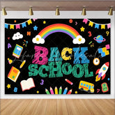 Lofaris Colorful Back To School Backdrop with Rainbow School Bus and Books Fun Classroom Decoration Background for Kids Photography