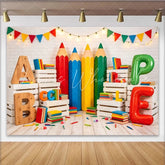 Lofaris Colorful Back To School Photography Backdrop with Pencils and Books Educational Studio Background for Kids Party Decor