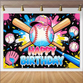 Lofaris Colorful Baseball Birthday Backdrop with Pink and Blue Drips Fun Sports Theme Party Decor for Photoshoot